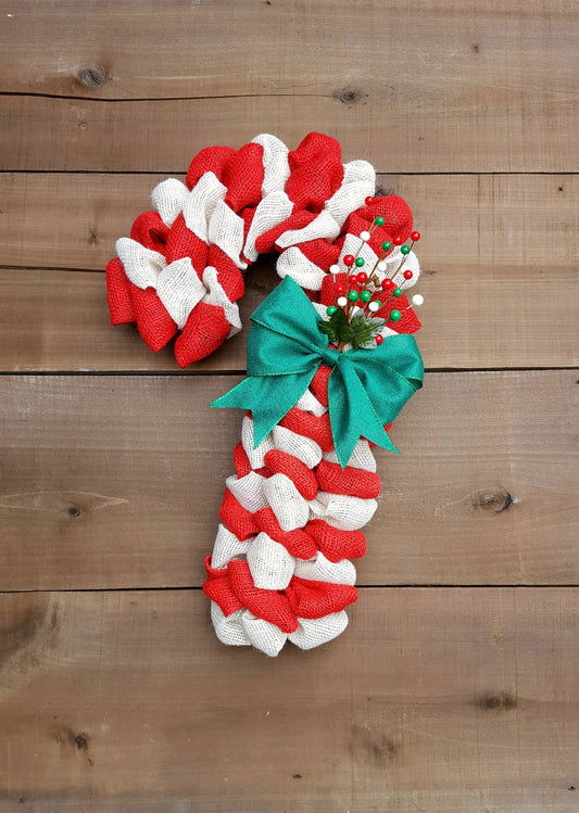 Candy cane wreath burlap candy cane Christmas wreath winter wreath emerald green bow front door wreath berry wreath rustic Christmas wreath