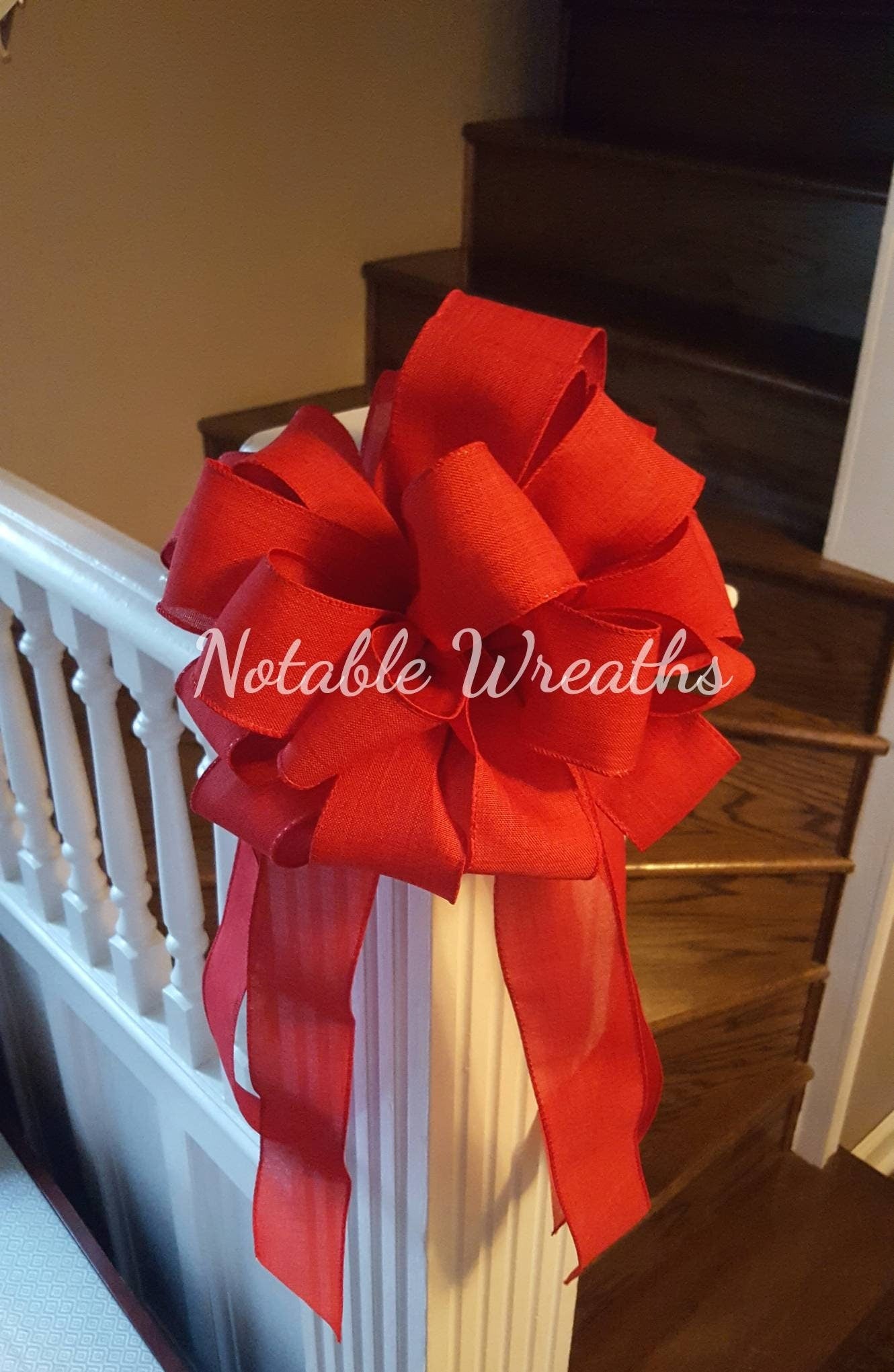 Large Red Tree topper bow, red mailbox bow, large bow, loopy, mailbox, Christmas decor, Christmas tree decorations