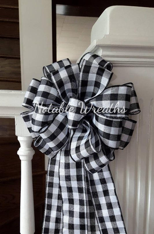 Tree topper bow, black and white buffalo check tree topper bow, rustic tree topper bow, farmhouse tree topper bow, Christmas decorations