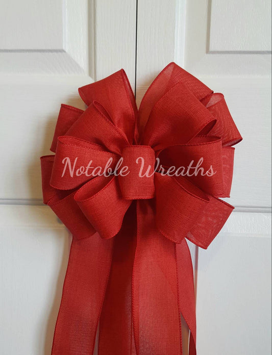 Red Christmas tree topper bow, crimson tree topper, banister bow, Christmas tree topper bow