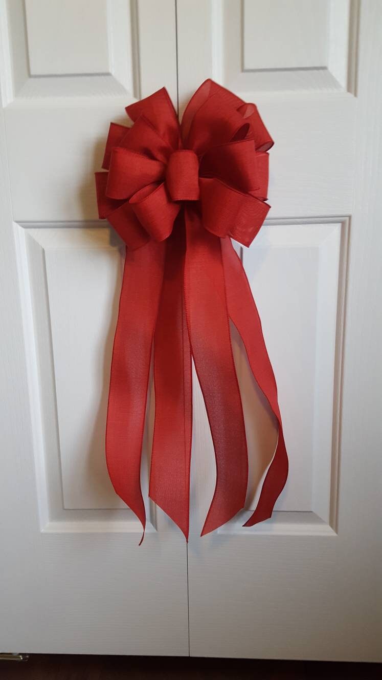 Red Christmas tree topper bow, crimson tree topper, banister bow, Christmas tree topper bow