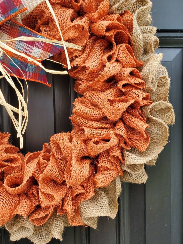 Fall burlap wreath, ruffle wreath, orange wreath, autumn wreath