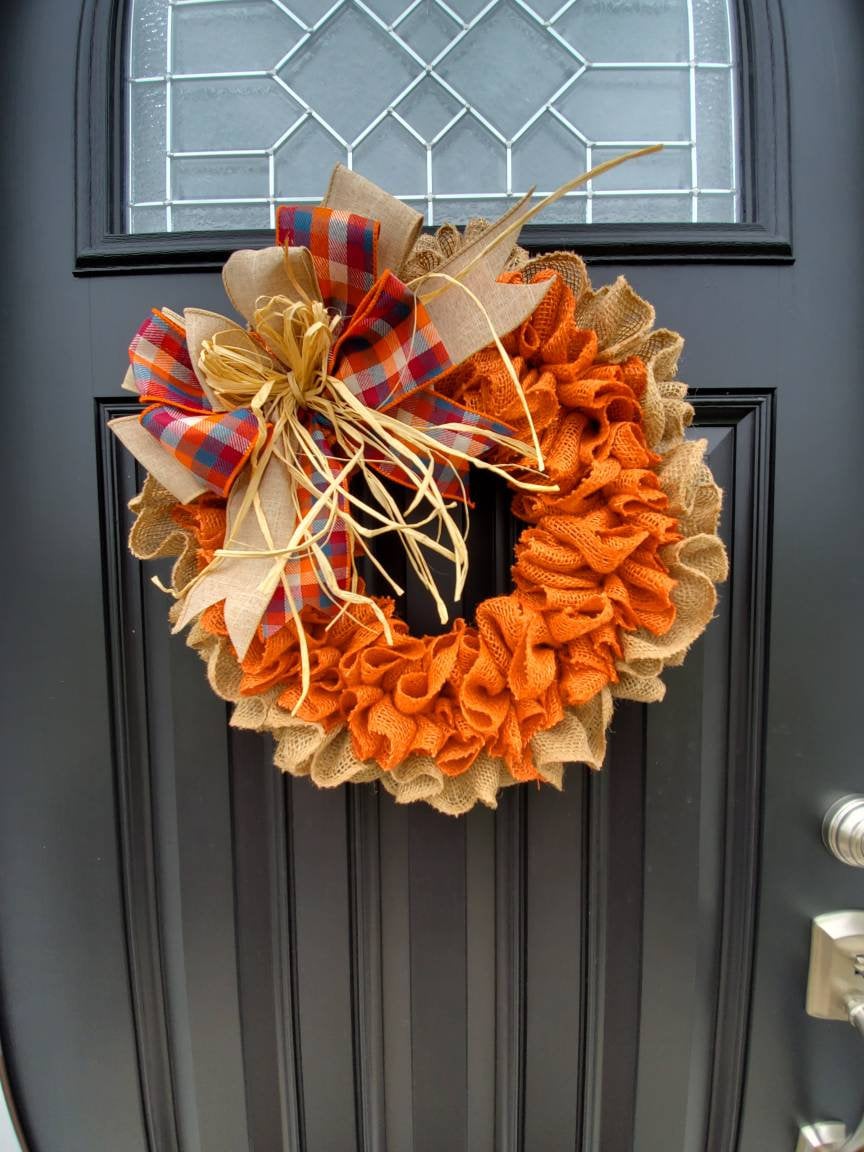 Fall burlap wreath, ruffle wreath, orange wreath, autumn wreath