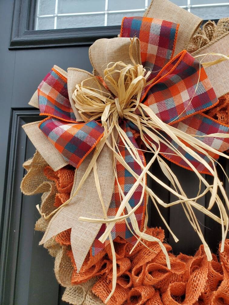 Fall burlap wreath, ruffle wreath, orange wreath, autumn wreath