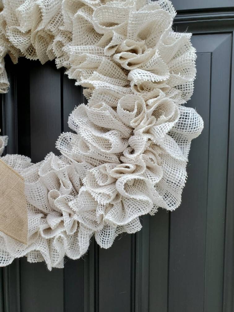 Farmhouse wreath, neutral wreath, burlap wreath, year round wreath, everyday wreath, all seasons wreath, cream wreath, housewarming gift