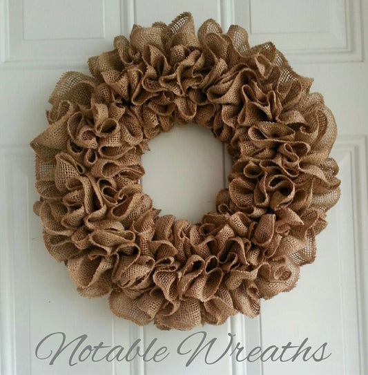 Farmhouse burlap wreath, natural burlap wreath, burlap ruffle wreath, year round wreath