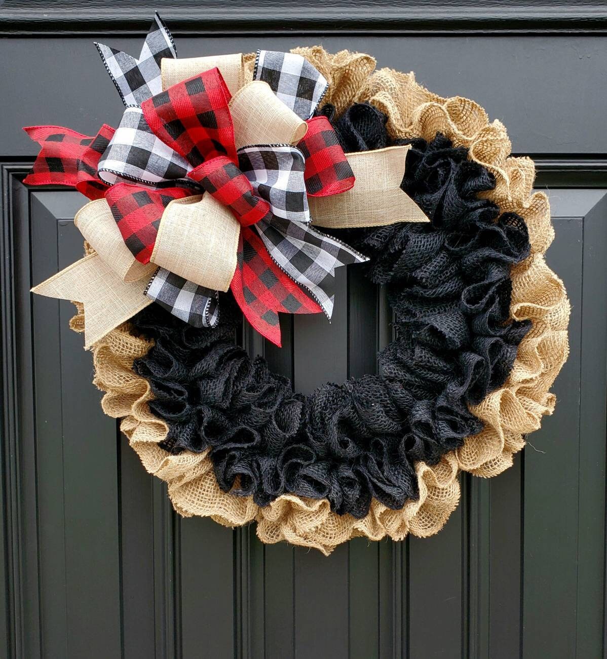 Buffalo check wreath, farmhouse Christmas wreath, rustic winter wreath, burlap wreaths for winter, farmhouse decor for winter