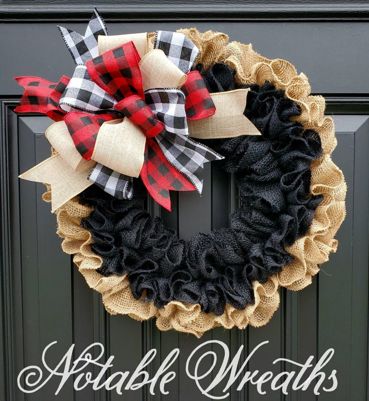 Buffalo check wreath, farmhouse Christmas wreath, rustic winter wreath, burlap wreaths for winter, farmhouse decor for winter