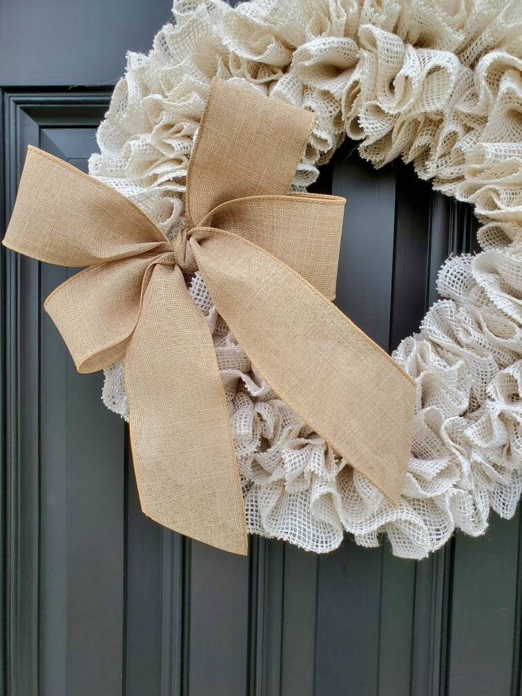 Farmhouse wreath, neutral wreath, burlap wreath, year round wreath, everyday wreath, all seasons wreath, cream wreath, housewarming gift