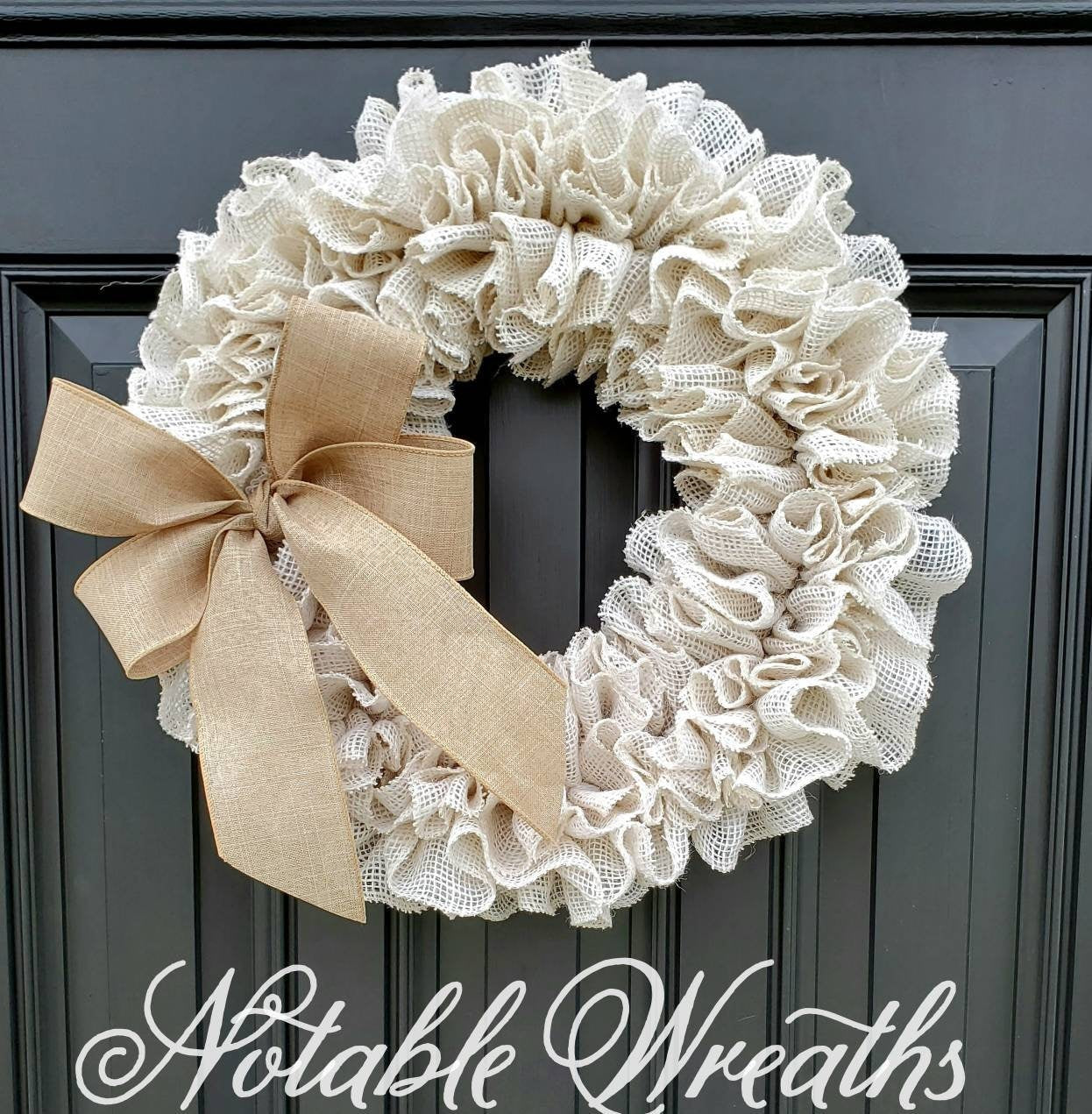 Farmhouse wreath, neutral wreath, burlap wreath, year round wreath, everyday wreath, all seasons wreath, cream wreath, housewarming gift