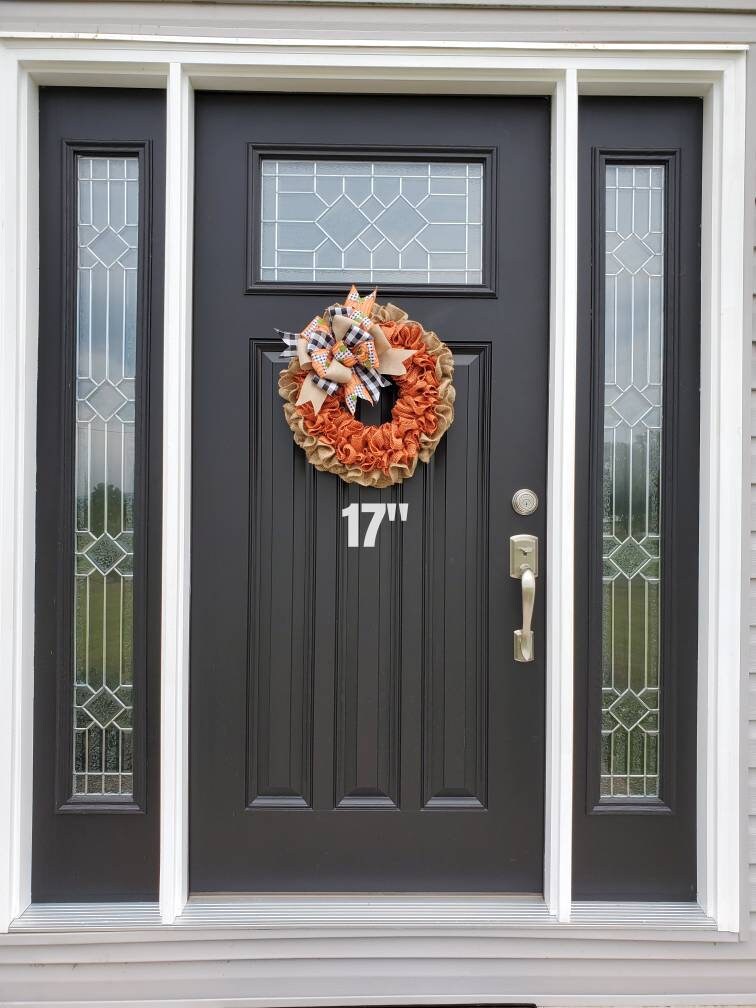 Fall burlap wreath for front door, autumn burlap wreath, buffalo check wreath for fall, pumpkin wreath for fall, burnt orange burlap wreath