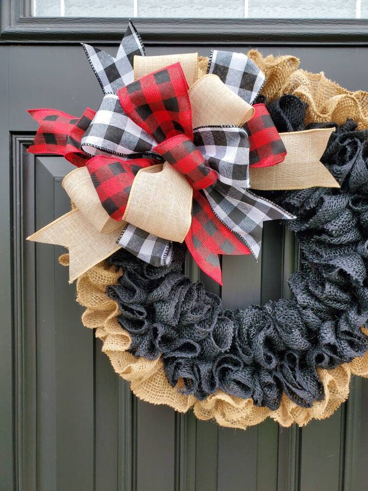 Buffalo check wreath, farmhouse Christmas wreath, rustic winter wreath, burlap wreaths for winter, farmhouse decor for winter