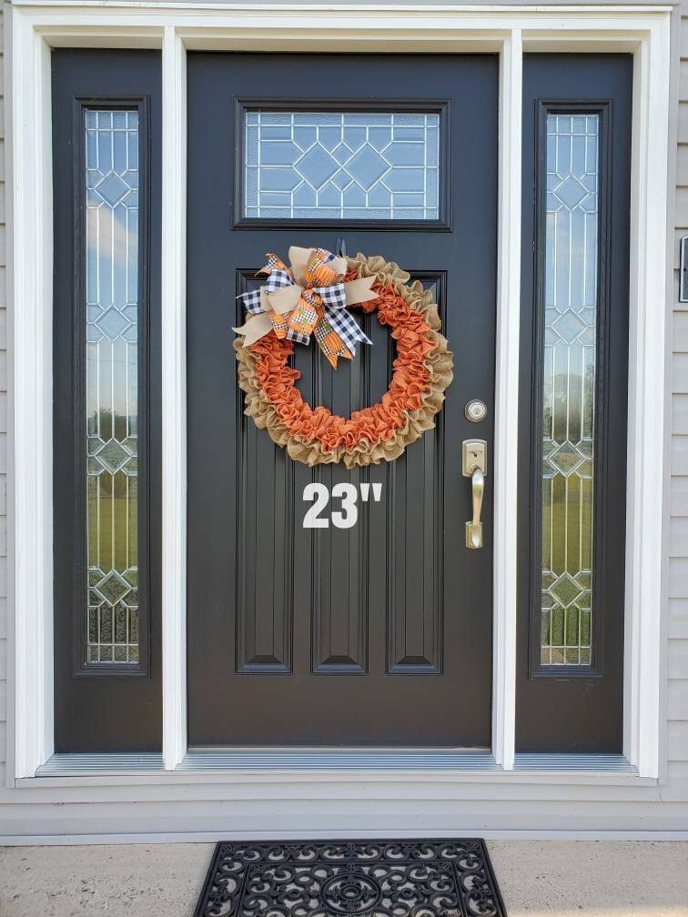 Fall burlap wreath for front door, autumn burlap wreath, buffalo check wreath for fall, pumpkin wreath for fall, burnt orange burlap wreath