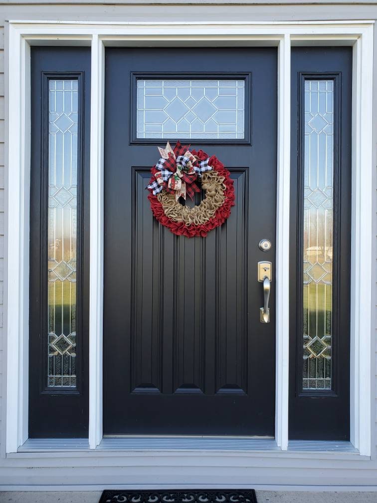 Christmas burlap wreath for front door, Red truck Christmas wreath, merry christmas wreath, ruffle wreath, Holiday wreaths, buffalo check