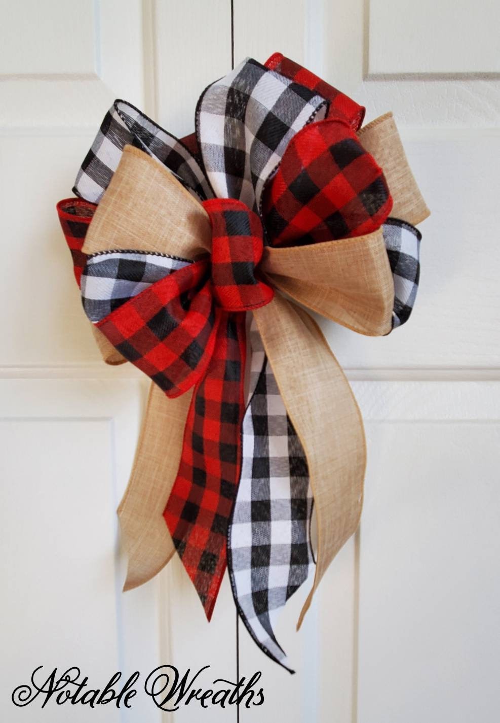 Buffalo check wreath bow, buffalo plaid bows, Christmas bows, winter bows, lantern bows, rustic decor for Christmas