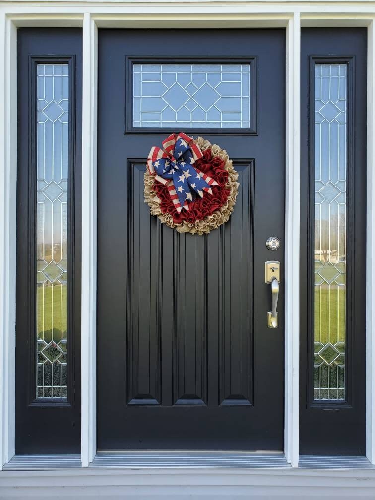 Patriotic burlap wreath for front door, Americana wreath, memorial day, fourth of july wreath, rustic independence day wreath,