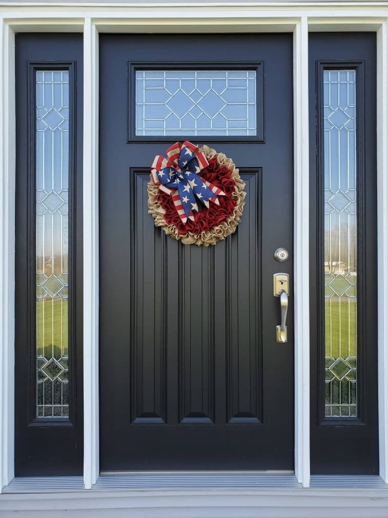 Patriotic burlap wreath for front door, Americana wreath, memorial day, fourth of july wreath, rustic independence day wreath,