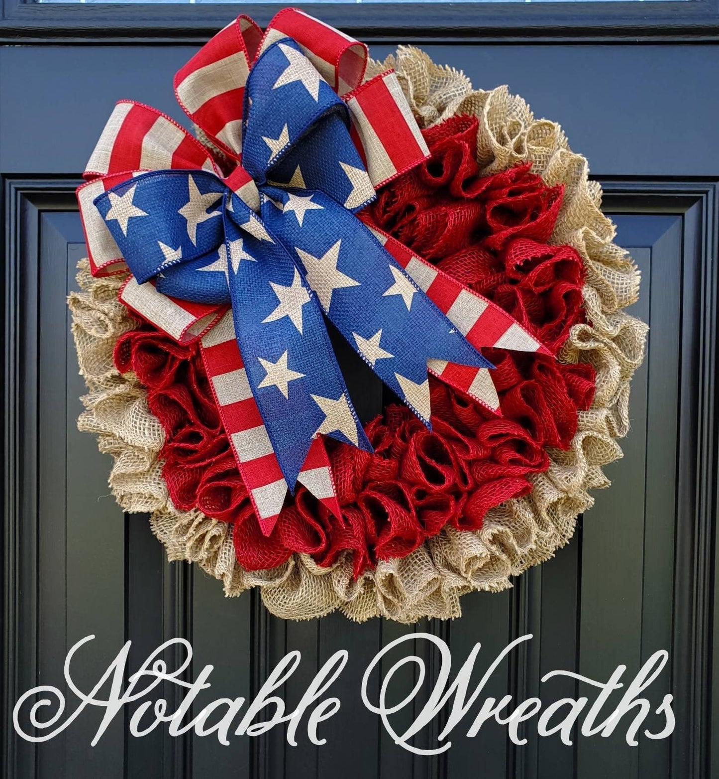 Patriotic burlap wreath for front door, Americana wreath, memorial day, fourth of july wreath, rustic independence day wreath,