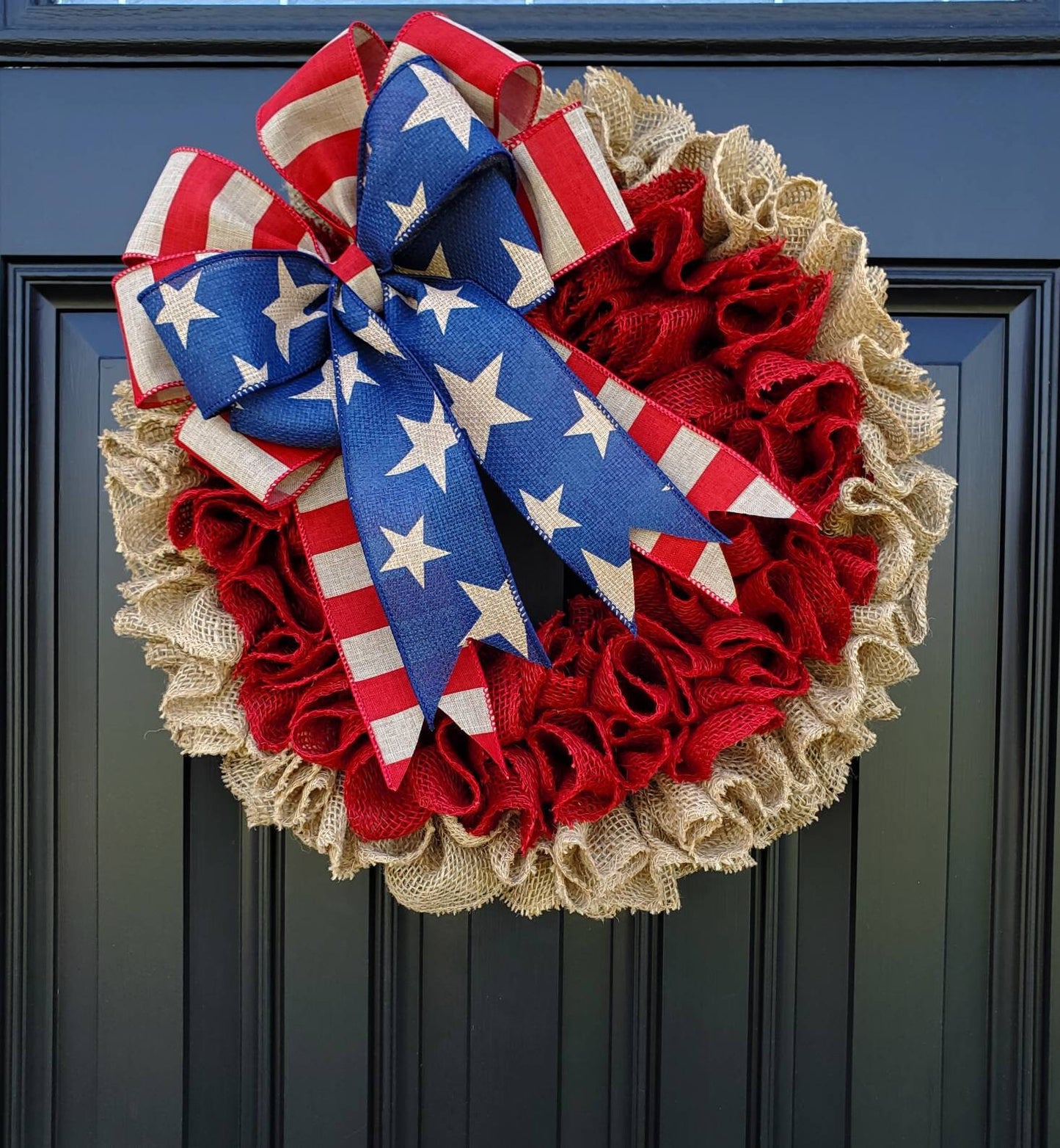 Patriotic burlap wreath for front door, Americana wreath, memorial day, fourth of july wreath, rustic independence day wreath,