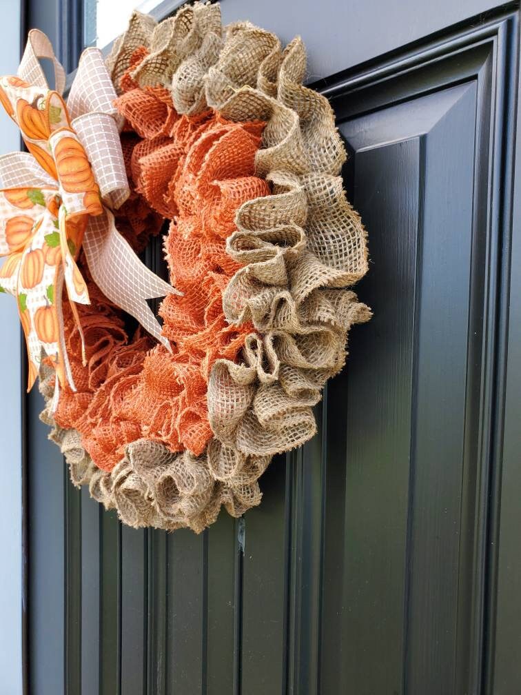 Fall decorations, Fall burlap wreath for front door, autumn wreath, gingham wreath for fall, pumpkin wreath for fall