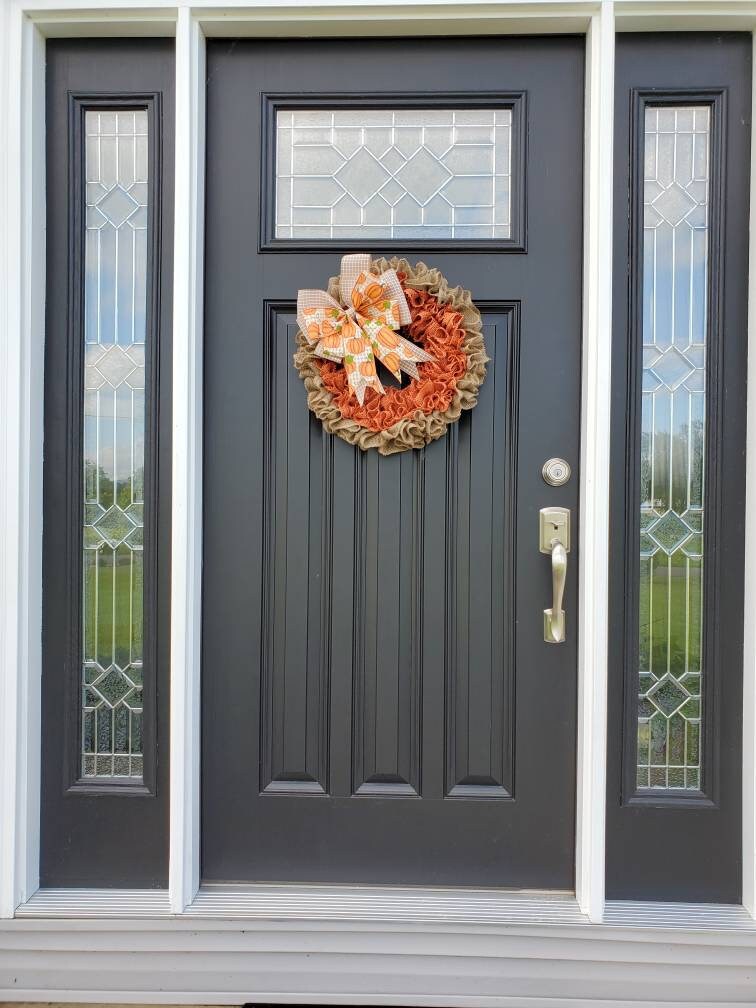 Fall decorations, Fall burlap wreath for front door, autumn wreath, gingham wreath for fall, pumpkin wreath for fall