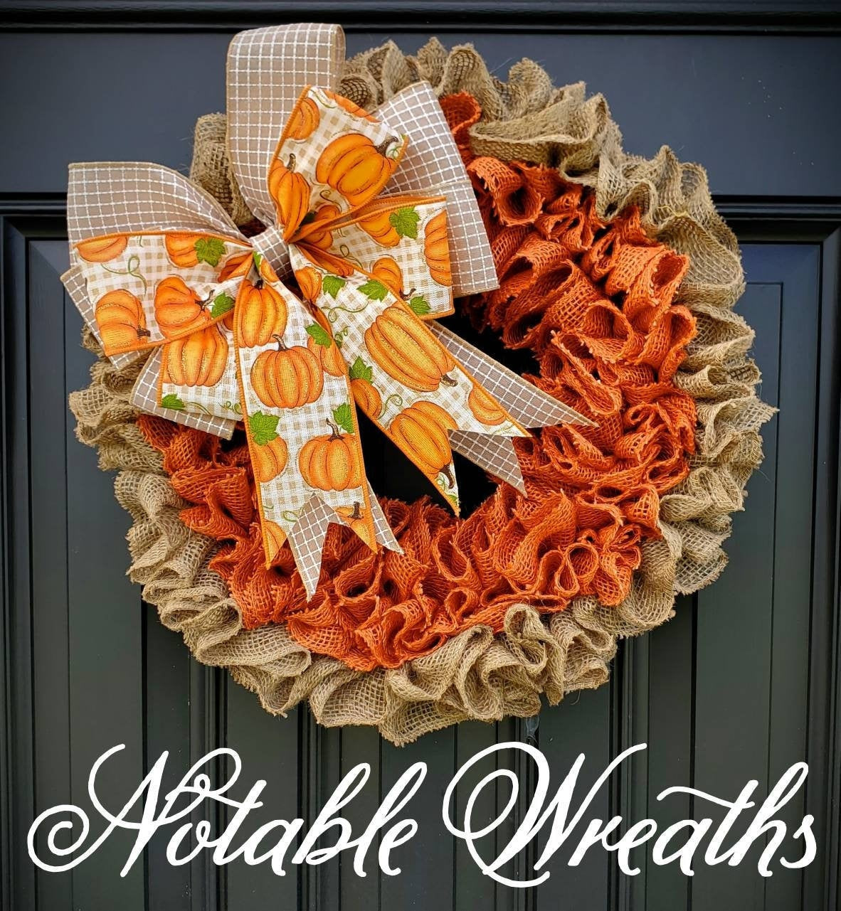 Fall decorations, Fall burlap wreath for front door, autumn wreath, gingham wreath for fall, pumpkin wreath for fall