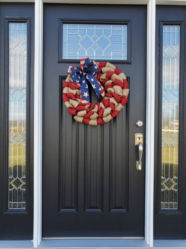 Patriotic burlap wreath for front door, fourth of july wreath, Independence day wreath, flag wreath, Americana wreath, housewarming