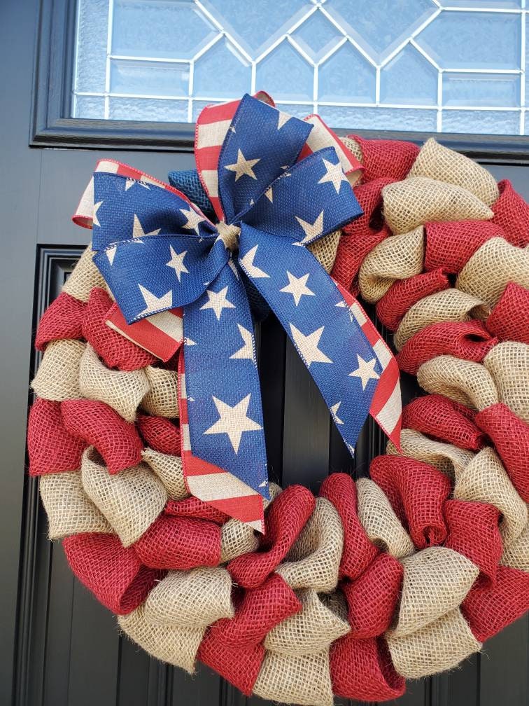 Patriotic burlap wreath for front door, fourth of july wreath, Independence day wreath, flag wreath, Americana wreath, housewarming