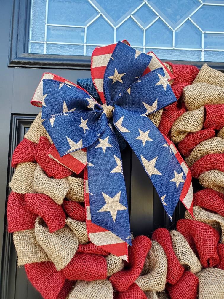 Patriotic burlap wreath for front door, fourth of july wreath, Independence day wreath, flag wreath, Americana wreath, housewarming