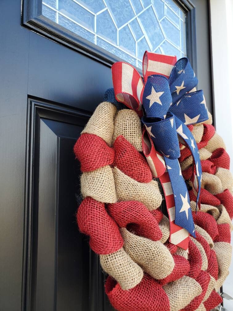 Patriotic burlap wreath for front door, fourth of july wreath, Independence day wreath, flag wreath, Americana wreath, housewarming