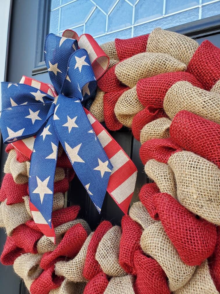 Patriotic burlap wreath for front door, fourth of july wreath, Independence day wreath, flag wreath, Americana wreath, housewarming