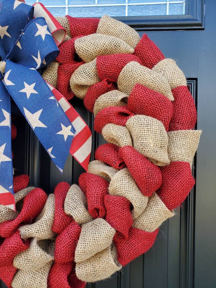 Patriotic burlap wreath for front door, fourth of july wreath, Independence day wreath, flag wreath, Americana wreath, housewarming