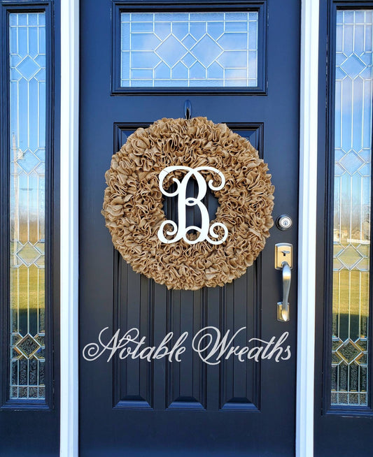 Plain burlap wreath, Extra large and full 27" plain burlap ruffle wreath, monogram wreath, all seasons wreath, large year round wreath