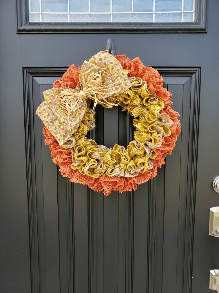 Fall wreath for front door, Candy corn wreath, Harvest wreath, Fall decor