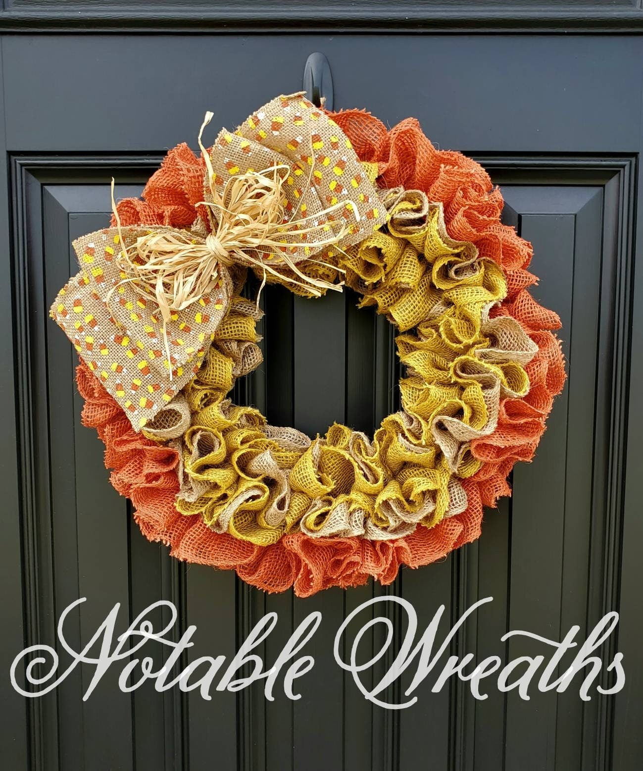 Fall wreath for front door, Candy corn wreath, Harvest wreath, Fall decor