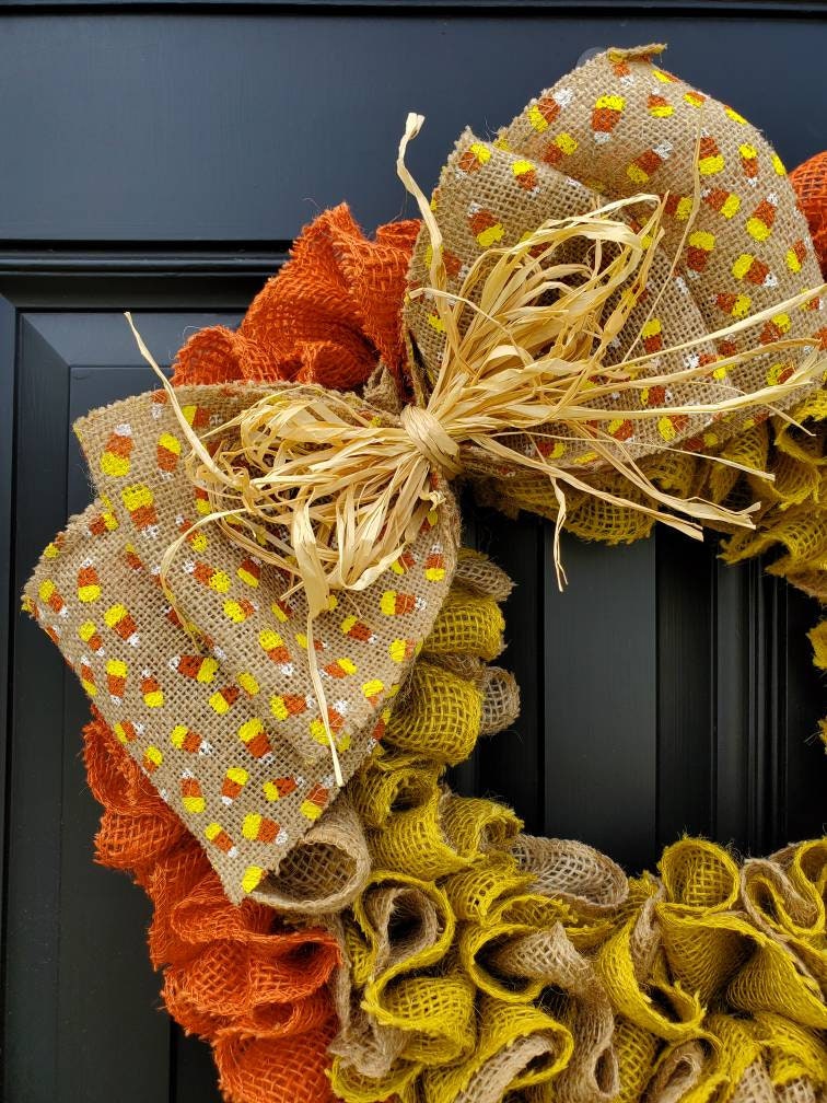 Fall wreath for front door, Candy corn wreath, Harvest wreath, Fall decor