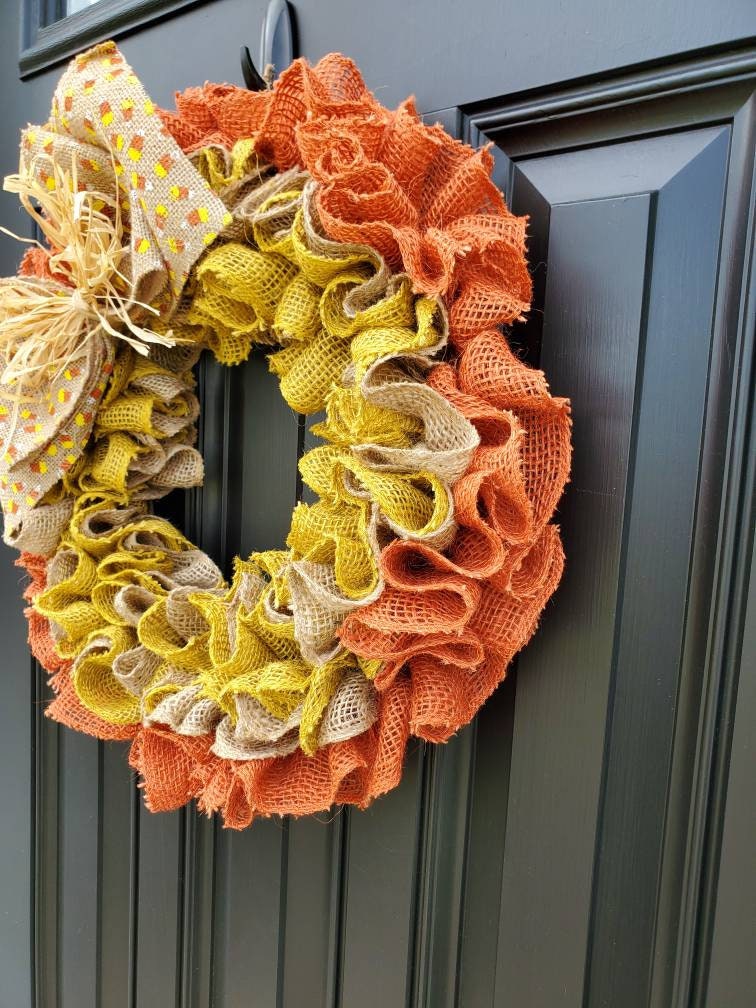 Fall wreath for front door, Candy corn wreath, Harvest wreath, Fall decor