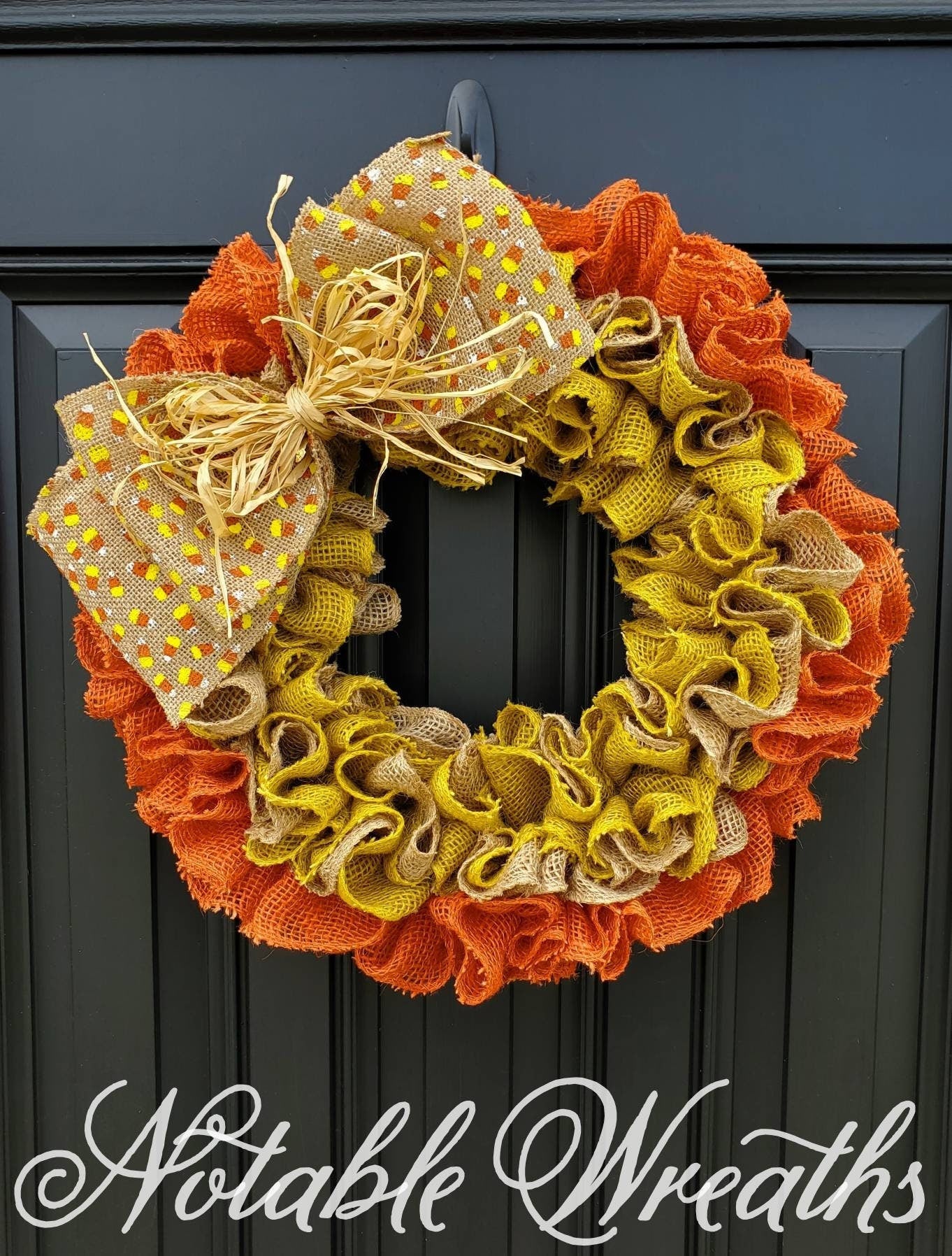 Fall wreath for front door, Candy corn wreath, Harvest wreath, Fall decor