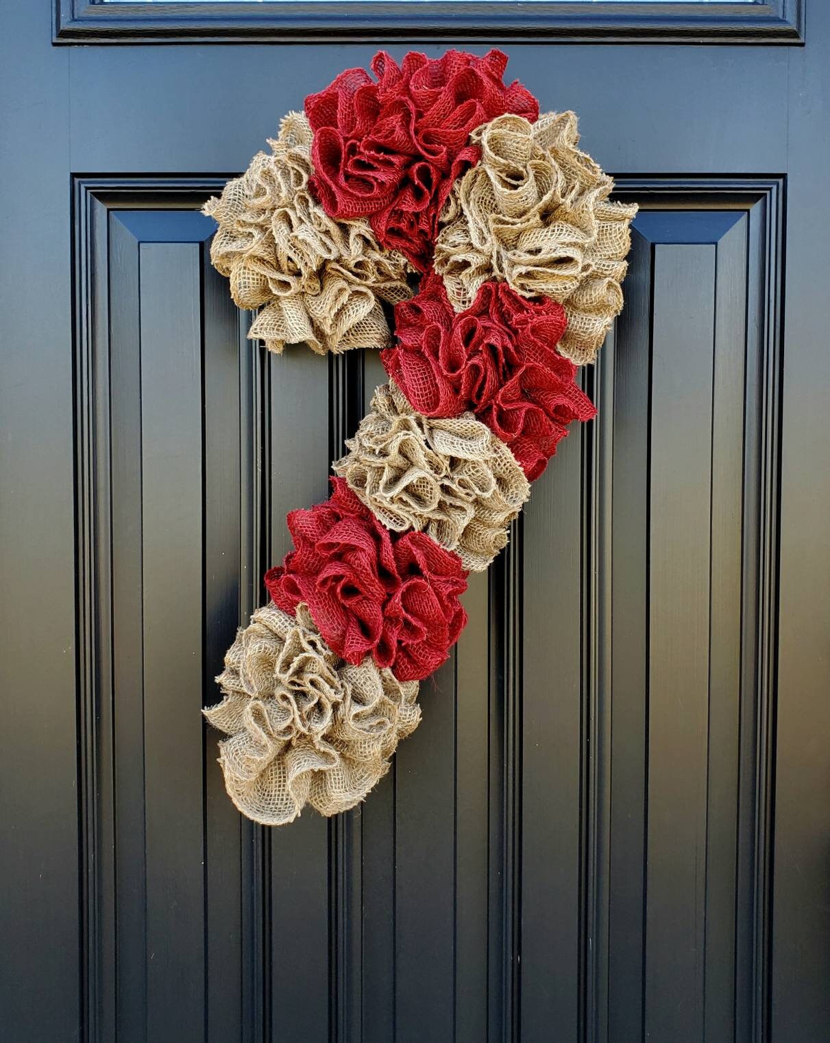 Candy Cane burlap wreath, Christmas wreath, rustic Christmas wreath