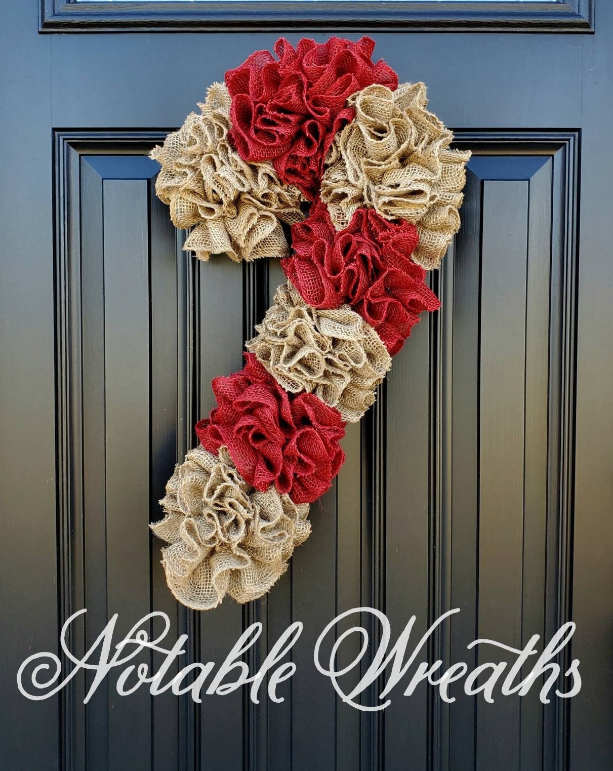 Candy Cane burlap wreath, Christmas wreath, rustic Christmas wreath