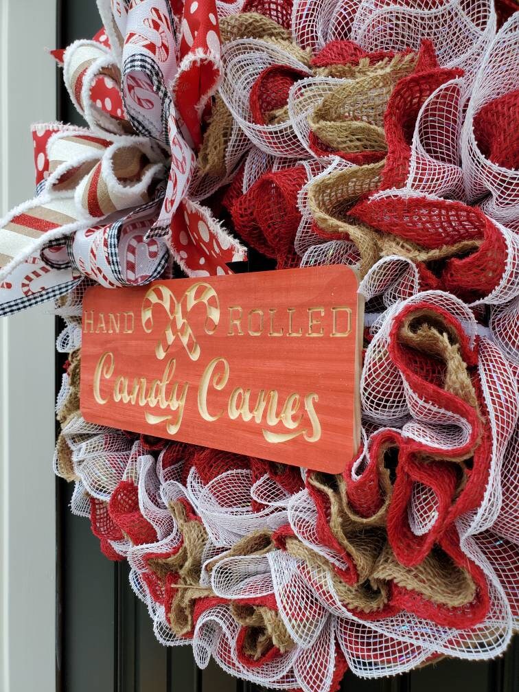 Christmas burlap wreath for front door, Candy Cane winter wreath, red Christmas wreath, peppermint wreath for Christmas