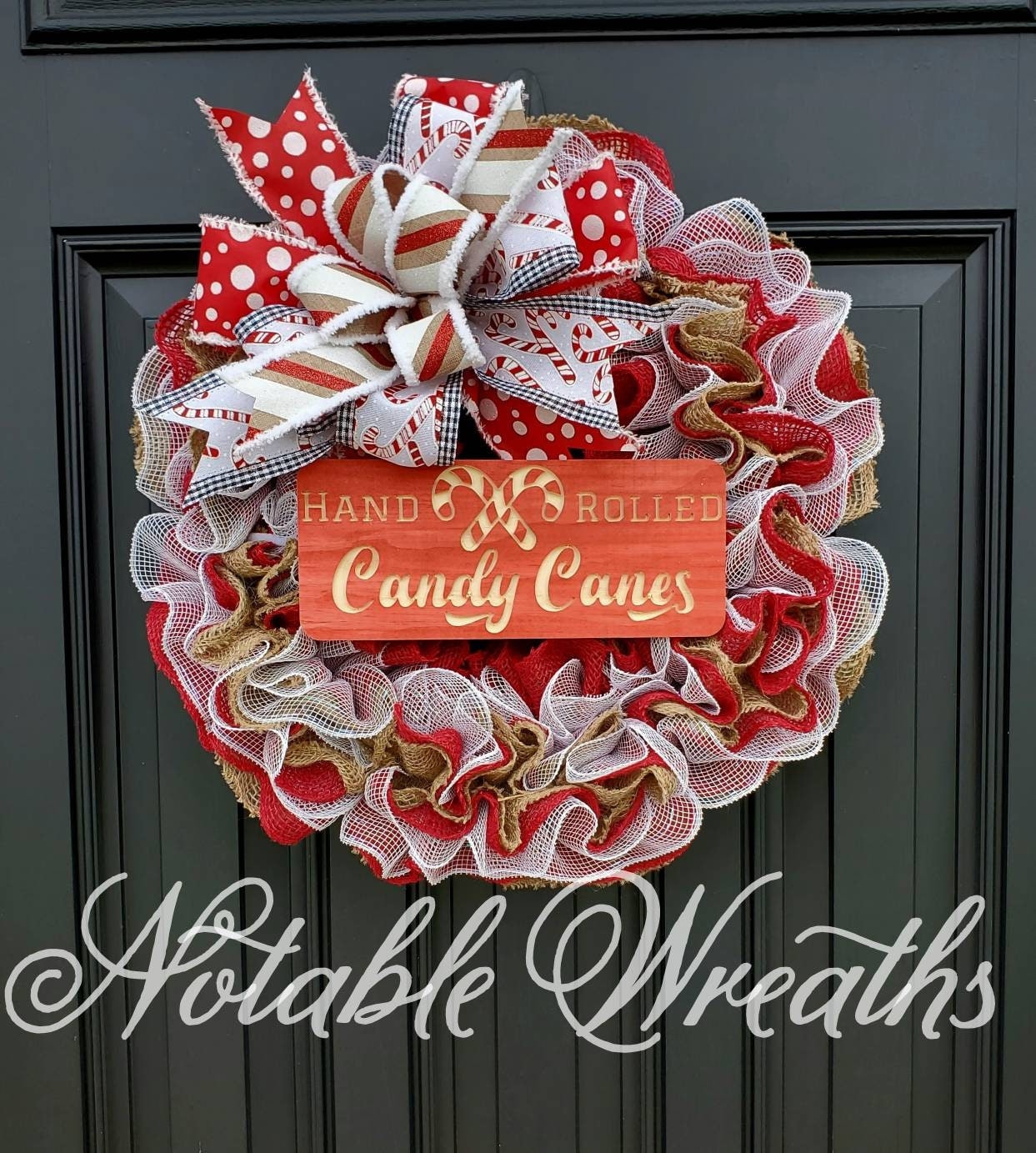 Christmas burlap wreath for front door, Candy Cane winter wreath, red Christmas wreath, peppermint wreath for Christmas