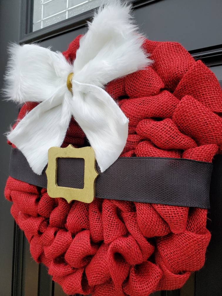 Christmas wreath, festive holiday wreath, Santa belt wreath, burlap Christmas wreaths, Red Holiday wreaths