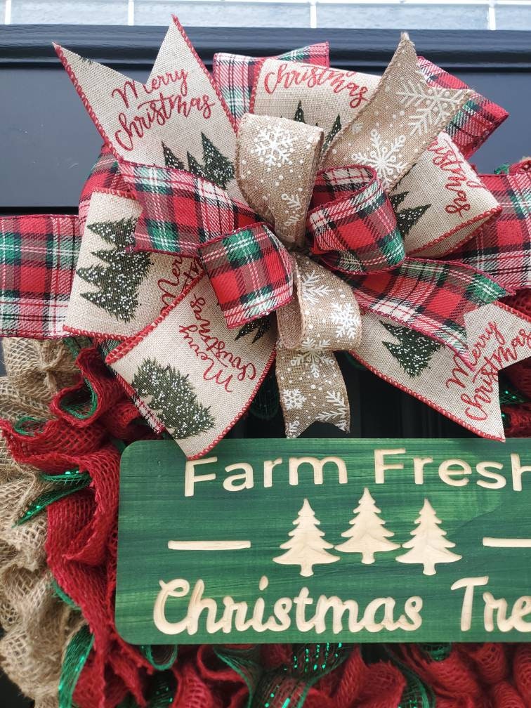 Christmas wreath for front door, Farm Fresh Christmas tree  wreath, Snowflake wreath, red and green Christmas wreath, Christmas