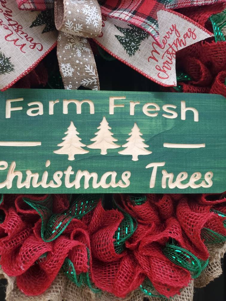 Christmas wreath for front door, Farm Fresh Christmas tree  wreath, Snowflake wreath, red and green Christmas wreath, Christmas