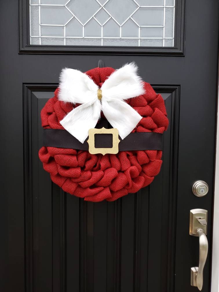 Christmas wreath, festive holiday wreath, Santa belt wreath, burlap Christmas wreaths, Red Holiday wreaths