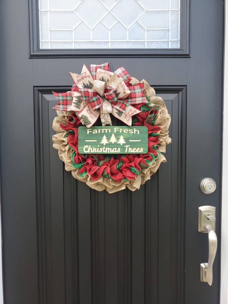 Christmas wreath for front door, Farm Fresh Christmas tree  wreath, Snowflake wreath, red and green Christmas wreath, Christmas