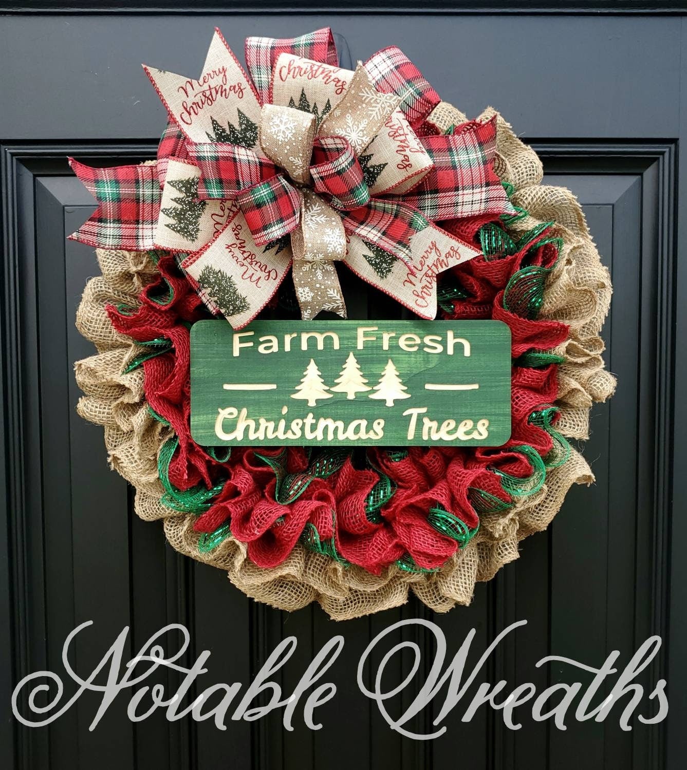 Christmas wreath for front door, Farm Fresh Christmas tree  wreath, Snowflake wreath, red and green Christmas wreath, Christmas