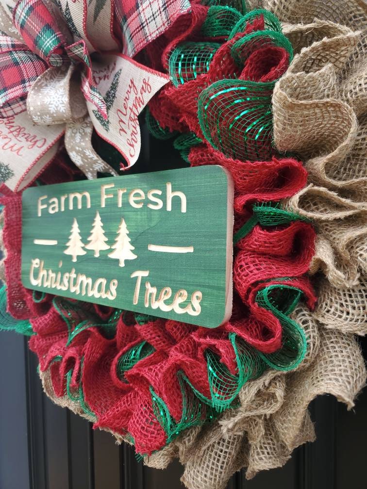 Christmas wreath for front door, Farm Fresh Christmas tree  wreath, Snowflake wreath, red and green Christmas wreath, Christmas