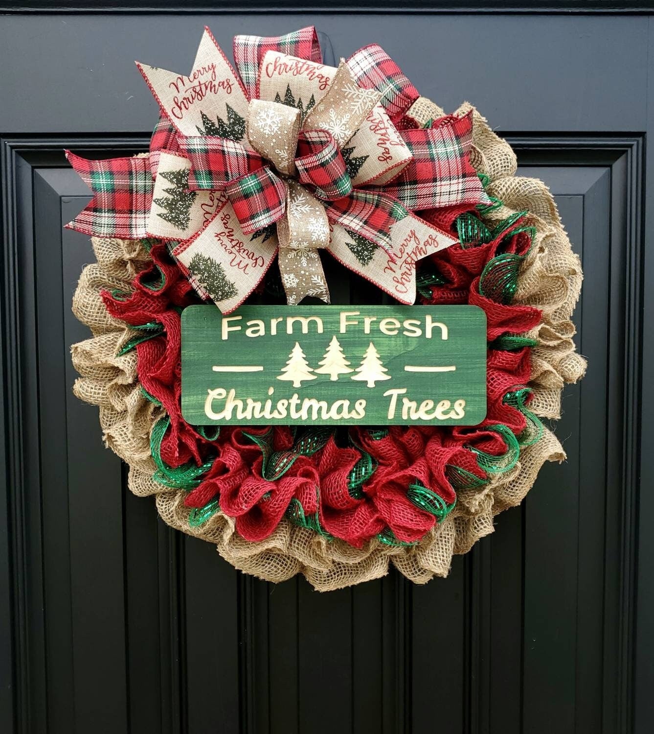 Christmas wreath for front door, Farm Fresh Christmas tree  wreath, Snowflake wreath, red and green Christmas wreath, Christmas